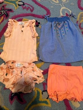 Jessica Simpson Peach Ribbed Tank & Peach Floral Ruffle Shorts Set